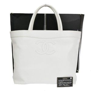 CHANEL CC Shoulder Hand Tote Bag Caviar Skin Leather White GHW Italy 21RJ365